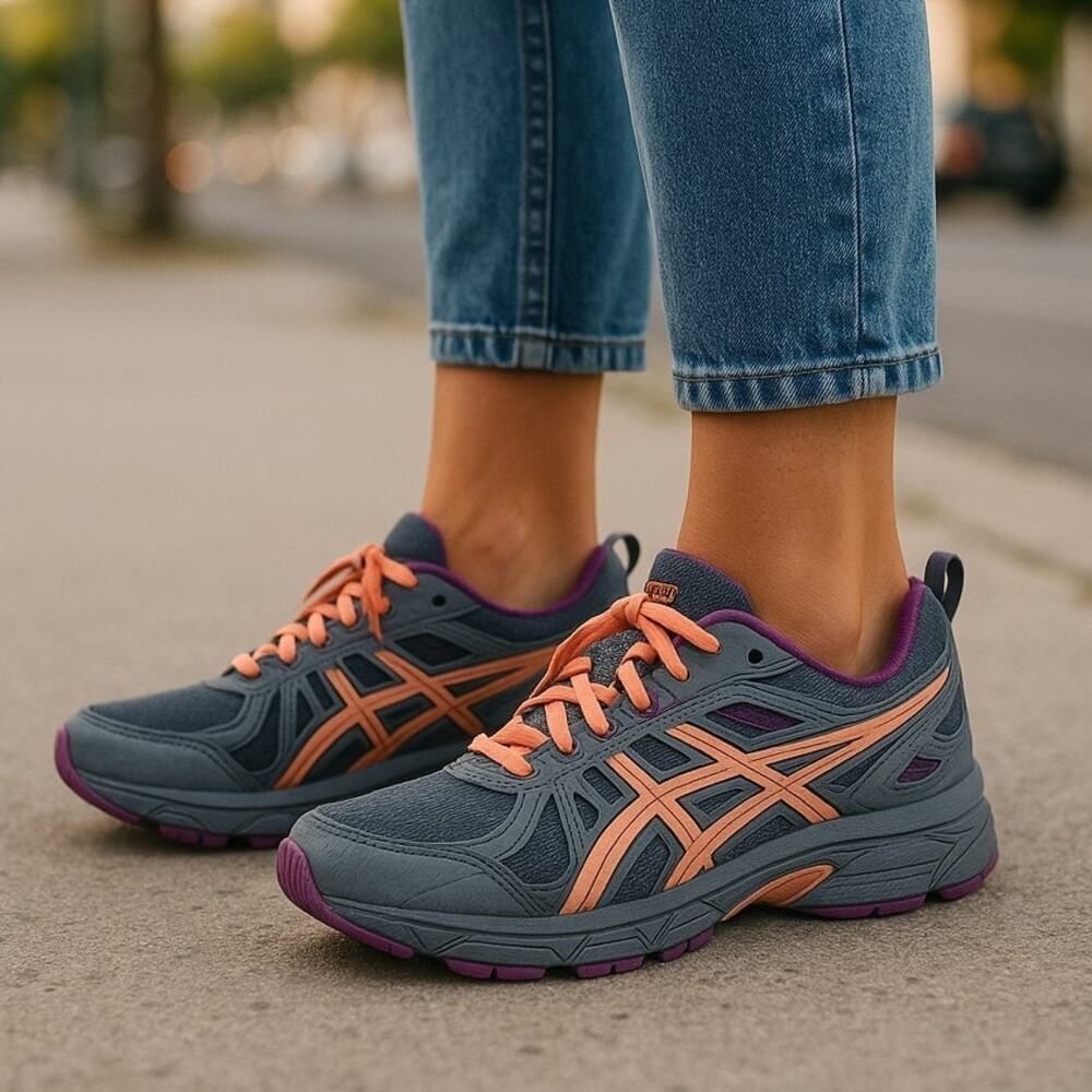 ASICS Gel Venture-7 Run Shoes Womens Sz 6 Gray Orange Lightweight K.8.4 Durable